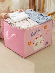 1個無紡布收納袋,可折疊收納盒,特大號卡通可愛防塵整理箱,適用於被子、枕頭、毯子、床上用品,防塵節省空間