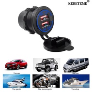 KEBETEME Aluminium Quick Charge 12/24V Metal QC3.0 USB Dual Car Charger Socket Waterproof Switch Fast Charger Adapter