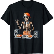 Skeleton Dj Halloween Costume Turntable Music Funny Men Unisex T-Shirt