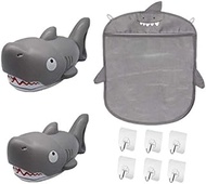 VidiGi Baby Bath Shark Toy Organizer | 2 Toys Squirt - Shooters Water Gun (2 shark) | 6 Adhesive Strong Hooks (5kg weight) | Kids Summer Toys for Beach Swimming Pool | Organizer for tub