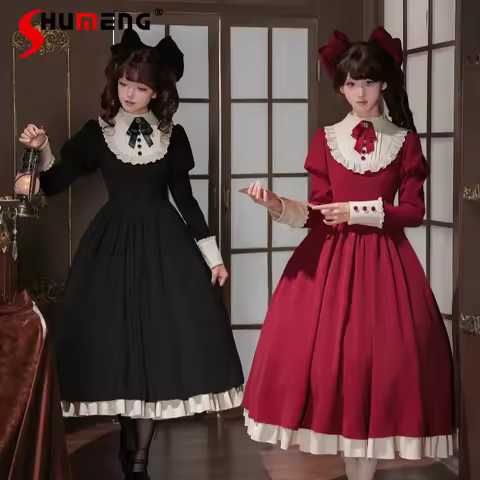 Chic Elegant Maid Stand Collar Lolita OP Dress With Detachable Apron New Autumn Vintage Classic Ruff
