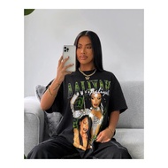 Vintage AALIYAH Miss You Unisex Short Sleeve T-Shirt - Black/White Round Neck | Blackwork Blackwork 
