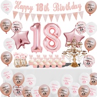 43Pcs Rose Gold Cheers 18th Birthday Party Balloon Set,Number Balloons,Cake Toppers,Banner, Optional