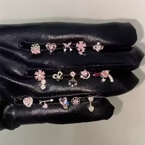 1 PCS New Fashion Cute Pink Zircon Crystal Ear Bone Nail 316L Medical Titanium Steel Earrings for Wo