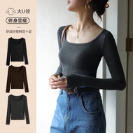 Modal T-Shirt Bottoming Shirt Black Low-Neck Women Spring Autumn Top Long-Sleeved Slim-Fit