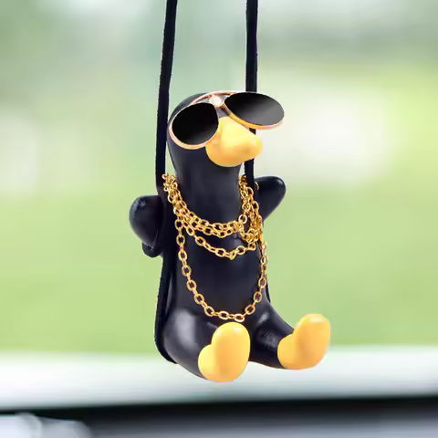 Super Cool Black Duck Car Pendant Decoration Fashion Sunglasses Necklace Swing Duck Anime Car Access