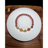 Strawberry Quartz Crystal Stone Bracelet 5 Elements Stone Full 6mmnatural F1139