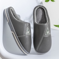 阿巴狮2022年秋冬季新款皮面包头防水棉拖鞋女士情侣冬天居家室内家用防滑保暖厚底皮拖鞋男舒适简约 深灰	 42-43码(适合41-42码穿)