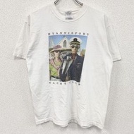 古著 2000 年代戶外運動服裝短袖印花 T 卹，復古白色，L 碼