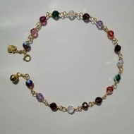 Anklet/Gelang Kaki Batu Original Swarovski Kristal AB Colourful Ikat Emas Suasa Tulen