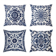 [45cm x 45cm] Blue Bohemia Flower Pattern Pillowcase Short Plush Cushion Cover Home Decor