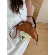 Halter mini Coin Purse Cute Croissant Design Niche mini Concave Shape Cross-body Lipstick Earphone P