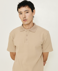 PMITH Luke Ribbed Polo Shirt in Beige