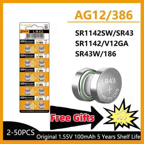5-50Pcs LR43 Batteries 1.5V AG12 Button Cell Battery Long-Lasting Leak-Proof L1142 SR43 SR43 260 386