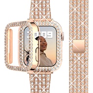 Bling Strap+Bumper Case Compatible with iWatch Series 7 SE 45mm 41mm 40mm 44mm Women Shining Bracelet with Diamoond Case for iWatch Series 6/SE/5/4 3/2/1