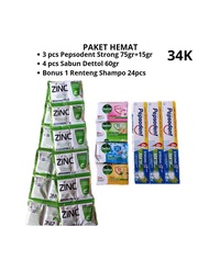 Paket Mandi Lengkap 3 Pepsodent 90gr 4/3 Sabun Mandi 24 Pcs Shampo Zink (1 Renteng)