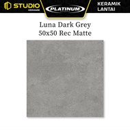 Luna Dark Grey 50x50 Rec Matte PLATINUM Keramik Lantai Kasar Doff Motif Batu Semen Warna Abu