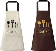 XPEX Pack of 2 Kitchen Apron Chefs Kitchen Apron Waterproof with BBQ Apron Unisex Pockets Aprons for