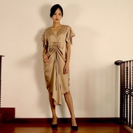 絲感 縮褶直身波浪 連衣裙 連身裙 立體剪裁 洋裝 晚裝 約會 晚宴