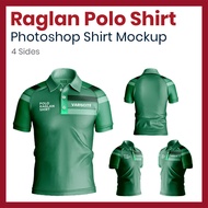 Photoshop Mockup - Raglan Polo Tshirt Mockup Men's Shirt Baju Short Sleeve T-shirt - Free Sublimation