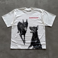 Fragmented SHRED-Doberman-White T-Shirt-Cotton 100% -Oversized T-Shirt, Decorated with Doberman Prin