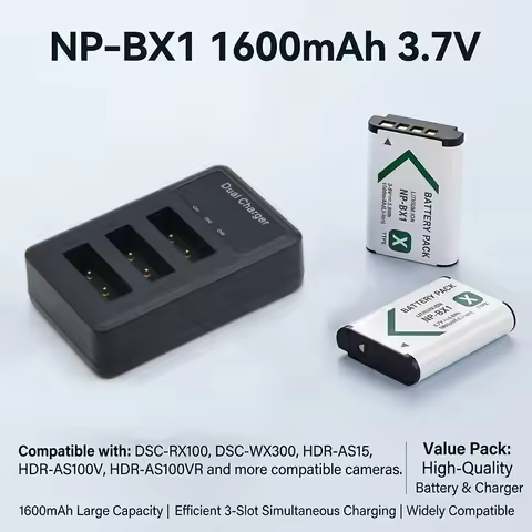 PURFIELD NP-BX1 1600mAh Battery Pack Charger For Sony NP BX1 HX300 HX400 HX50 HX60 GWP88 AS15 WX350 
