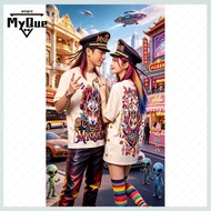 【MYQUE 】Original Double Side Embroidery print T-Shirt Nine-Tailed Fox Peony Lucky Blessing Gothic Le
