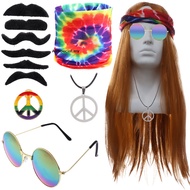 AirSpecial   11Pcs Hippie Costume Accessory Peace Sign Necklace Glasses Headbands Wig 60s 70s   MY