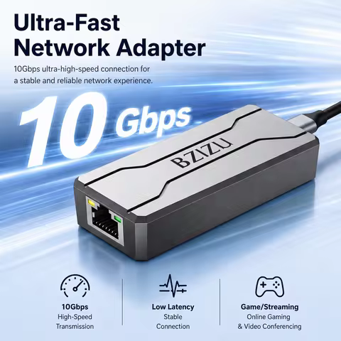 BZIZU 10Gbps USB-C Type-C To RJ45 Ethernet Adapter for USB 3.2 Gen2*2| MacBook/Mac Studio/PC/Lactop 