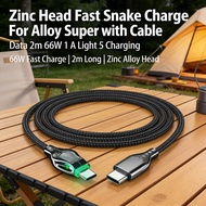 Zinc Alloy Snake Head 1 2m Light Cable 66W 5A Fast Charging Data