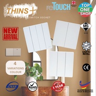 Retouch Thins+ M GREY ECRU Switch Socket Door Bell 13A Flat Pin 16A 1G 2G 3G 4G 20A A/C Water Heater