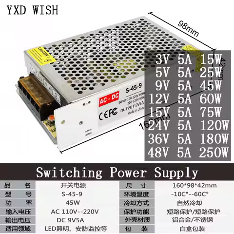 Transformers 220V To 3V 5V 9V 12V 15V 24V 36V 48V Power Supply 3 5 9 12 15 24 36 V 15W 25W 45W 60W 1