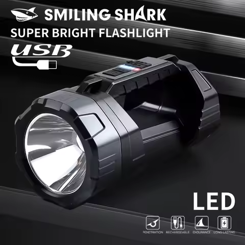 SMILING SHARK LED Flashlight 6Mode Search Light With COB Side Light Type-c Rechargeable Red Bule War