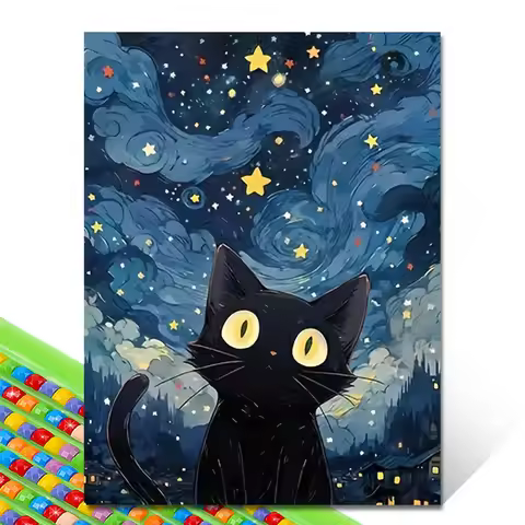 5D DIY Diamond Painting Kit Starry Sky Cat Diamond Embroidery Cross Stitch Cartoon Astral Cat Home D