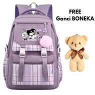 Tas Ransel Anak Perempuan Motif Kuromi Kanvas Warna Pink - Bahan Oxford Tahan Air dengan Gantungan K