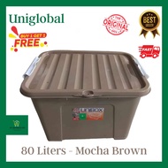 2pcs 40L 80L 100 Liters Unibox Mocha Brown White w/ wheels n lock black storage box b1t1 - Uniglobal 9830 9832 9833 9835