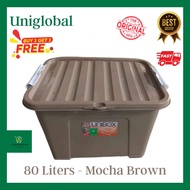 2pcs 40L 80L 100 Liters Unibox Mocha Brown White w/ wheels n lock black storage box b1t1 - Uniglobal