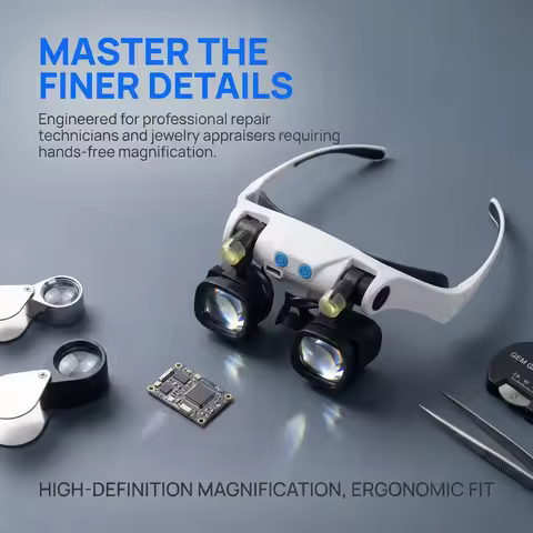 Jewelers Magnifying Glass with LED & Interchangeable Lens High-Definition Magnifying Glass Head-Moun