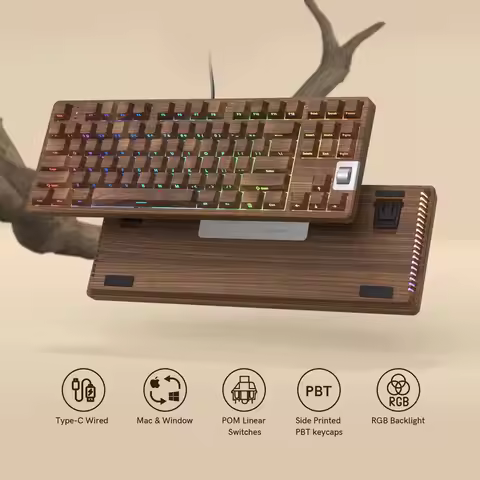 WOMIER F87 Walnut 75% Wired Gaming Mechanical Keyboard Side Printed Backlit Program Keyboard with Pr