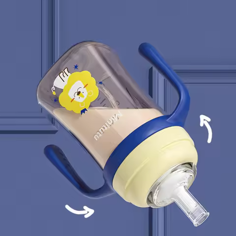 3-in-1 300ml baby bottle with handle, includes 3 different types of nipples, easy to clean, essentia
