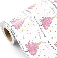 WRAPAHOLIC Christmas Wrapping Paper for Daughter - Mini Roll - 17 Inch x 16.5 Feet - Pink Tree and M