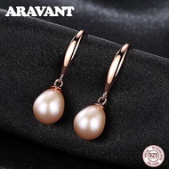 925 Sterling Silver Rose Gold Color Drop Earrings For Women Freshwater Pearl Earrings Wedding Jewelry White Pink Purple