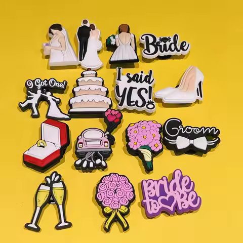 Hot Sales 1-15Pcs Bride to be Girls DIY Adult Shoes Buckle Charms Wedding Car Ring Groom PVC Sandal 