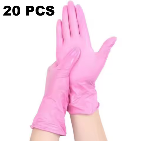 20Pcs Pink Nitrile Disposable Gloves, Waterproof Dishwashing Gloves, Household Cleaning Gloves, Tatt