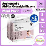 NEW (2 PACKS) Applecrumby™ Chlorine Free Airplus Overnight Tape Diapers - S23/M21/L19/XL17/NEWBORN20 (2 Packs) Lampin Murah