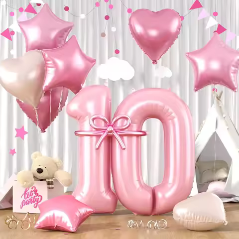 40inch Digital Love Pentagram Aluminum Film Balloon Set, 10~21 Years Old Number Set, Pink Numbers fo