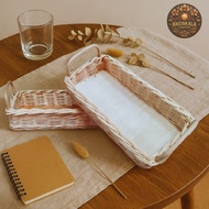 [2 pcs] Basket Rattan Bread Basket Rattan/, Plywood Base, Color natural, size 28x15x6 cm