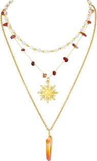 Sacina Layered Crystal Sun Necklace Boho Hippie Summer Beach Necklace Boho Hippie Jewelry Christmas 