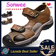 Sonwee รองเท้าแตะหนังวัวแท้สำหรับผู้ชาย รองเท้าปีนเขากีฬากลางแจ้งรองเท้ากันลื่นหนาและทนต่อการสึกหรอ