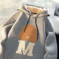 2025 Lamb Fleece Hooded Sweatshirt University T Men Winter Youth Thickened Warm Pure Top Plus Size M